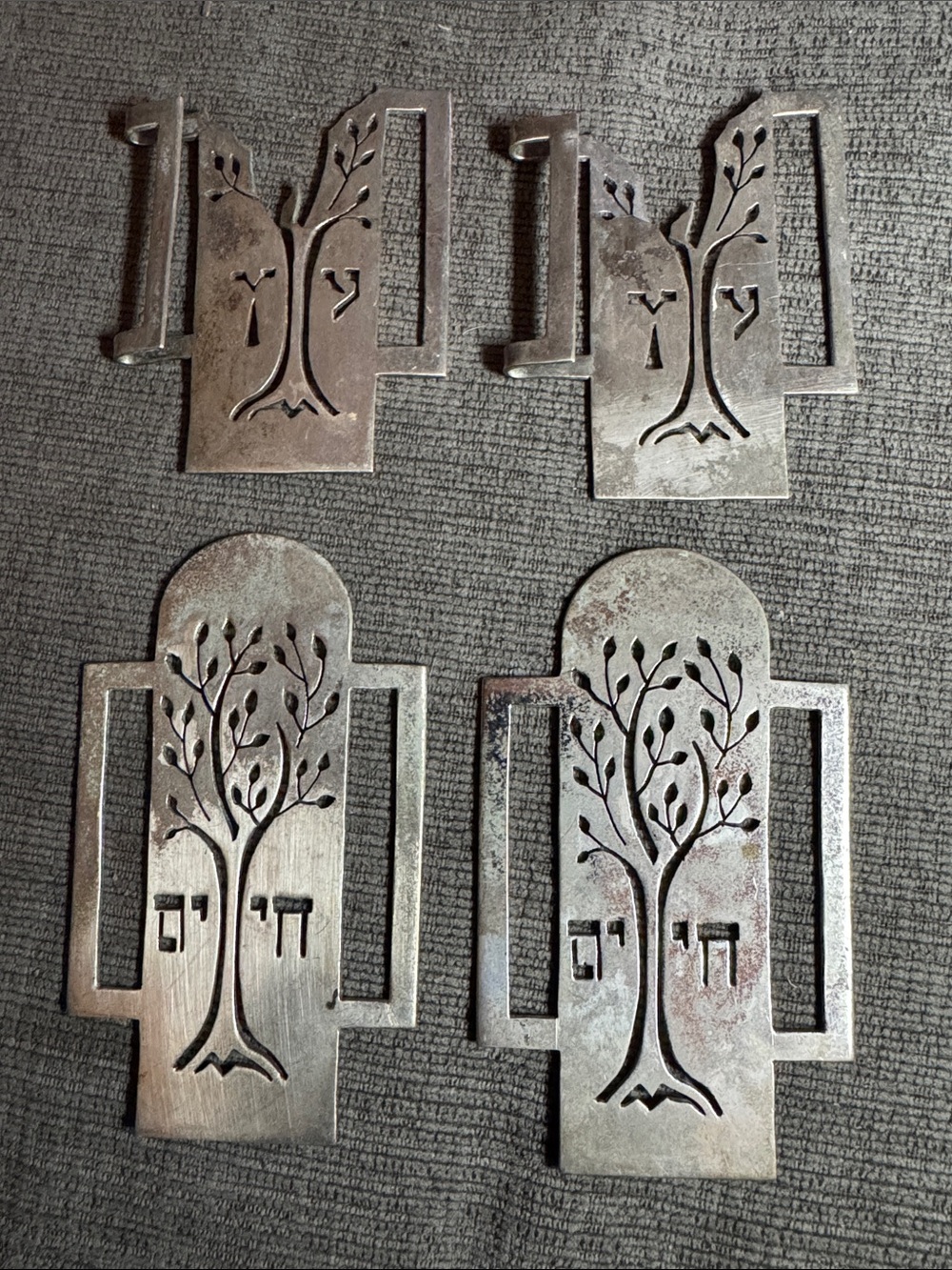 Vintage Sterling Silver Judaica Etz Chaim Tree of Life Tallit Clips Set